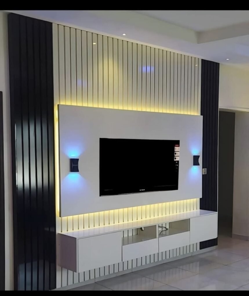 TV unit and living room design by Shark Studio