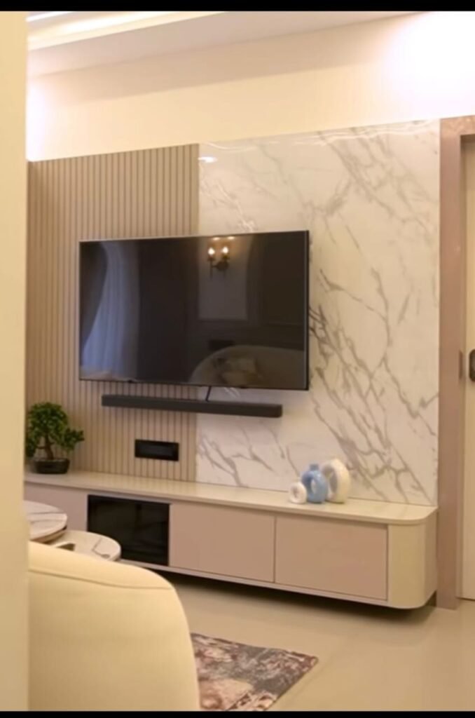 TV unit and living room design by Shark Studio