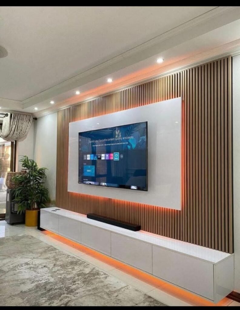 TV unit and living room design by Shark Studio