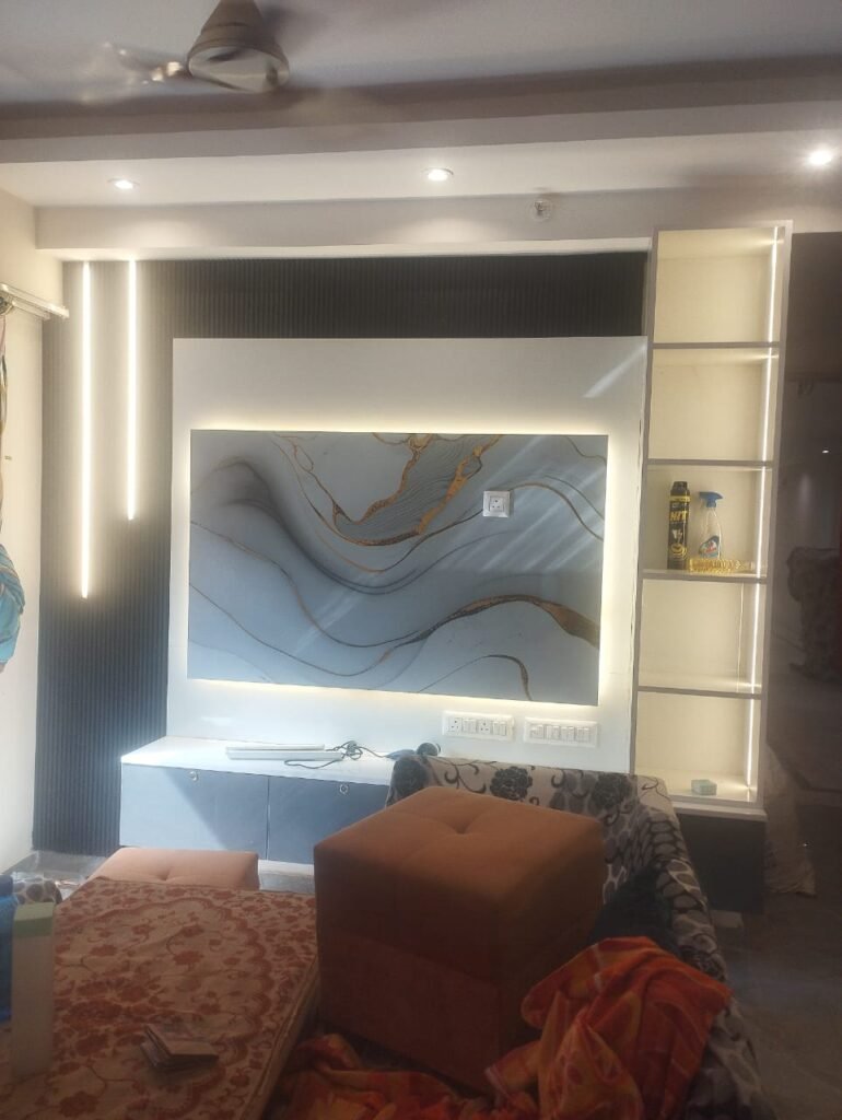 TV unit and living room design by Shark Studio