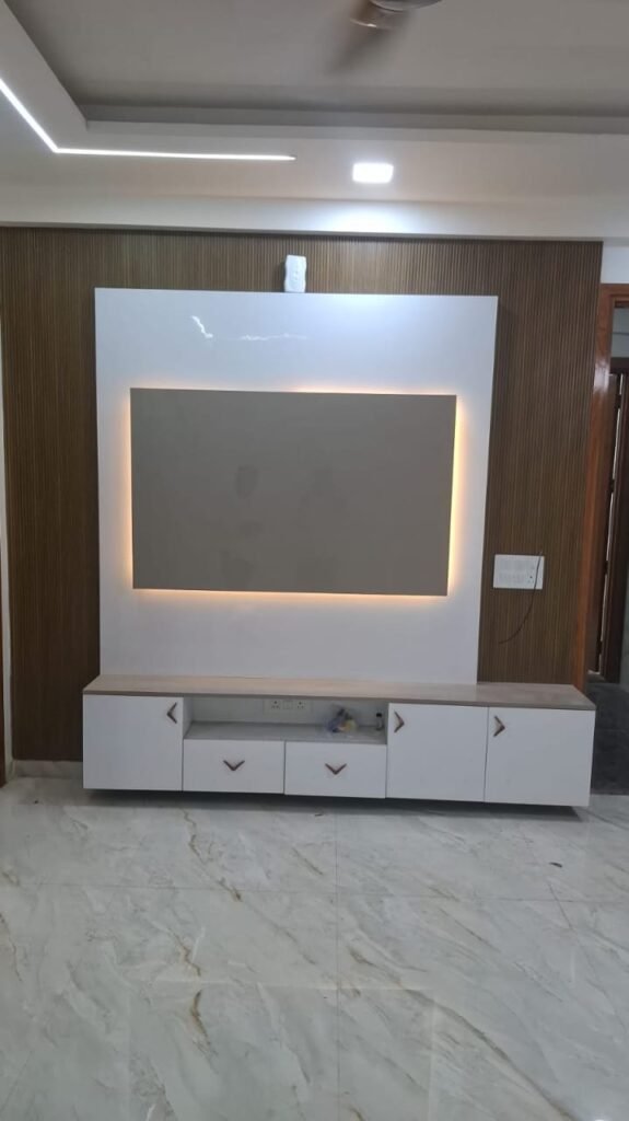TV unit and living room design by Shark Studio
