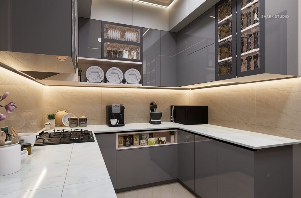 Modular kitchen designed and built by Shark Studio
