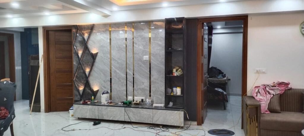 TV unit and living room design by Shark Studio