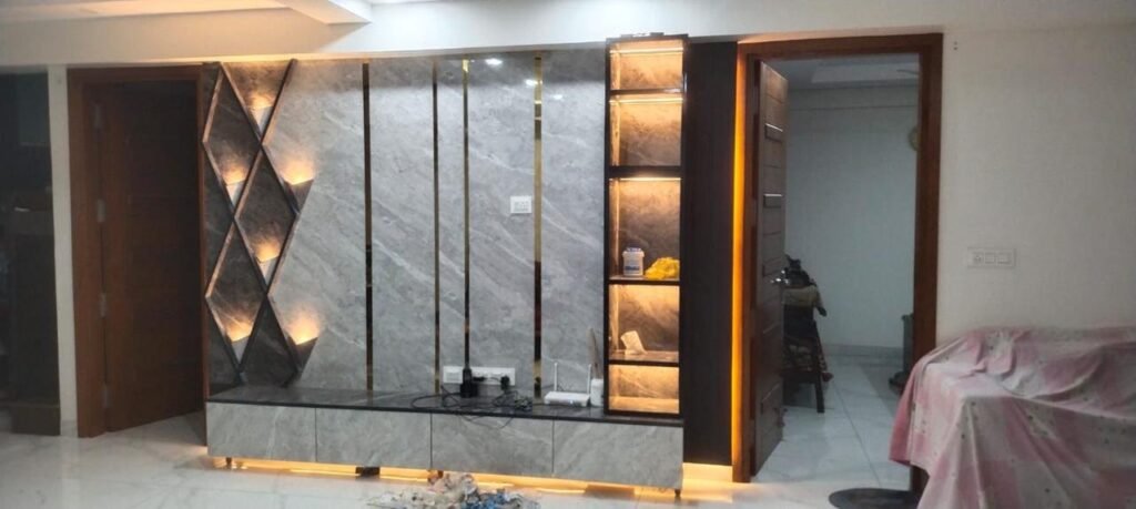 TV unit and living room design by Shark Studio